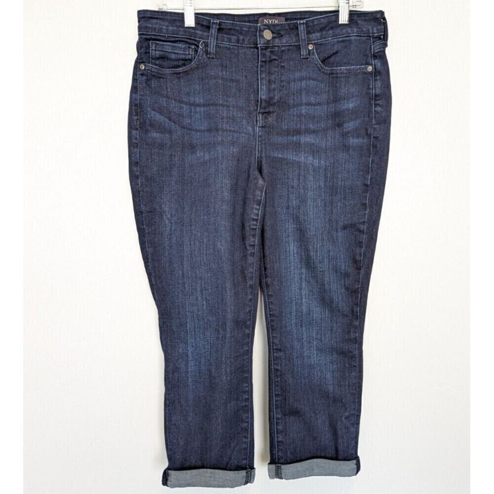 NYDJ Chloe Capri Womens Size 10 Blue Dark Wash Cuffed Cropped Casual Normcore